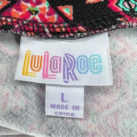 L LuLaRoe Black & Orange Pink Geometric Print Pencil Skirt Stretch Large - Picture 6 of 7